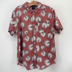 RVCA Shirt Mens XXL Slim Fit Palm Leaf Print Cotton Viscose Rust Orange Floral